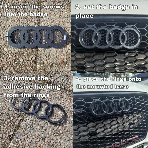 Black front badge/emblem (V2) for Audi RS-look honeycomb grill