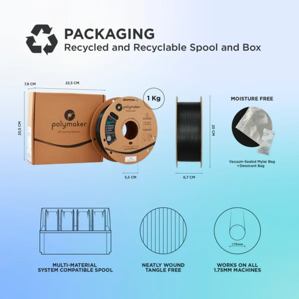 Polymaker PETG 3d-tulostus Filamentti | musta, 1kg, 1,75mm