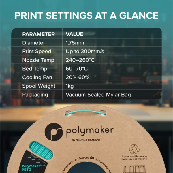 Polymaker PETG 3d-tulostus Filamentti | musta, 1kg, 1,75mm